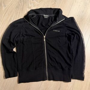 Bebe‎ Black Zip-Up Sweater with Sheer Sleeves